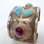 Plum ruby and turquoise set in sterling silver. Cuff