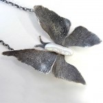 Freshwater pearl and sterling silver. Butterfly necklace