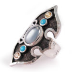 Hematite, topaz and turquoise set in sterling silver