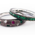 Emeralds, rubies and diamonds set in oxidized sterling silver