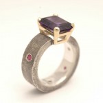 Emerald cut amethyst and rubies set in 18 kt gold and sterling silver