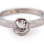 Solitaire diamond ring in 19 karat white gold.