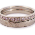 Diamond pave stacking ring with beaten  19 karat white gold ring.