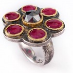 Black rose cut diamond and rose cut rubies set in 18 kt. gold and sterling silver