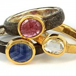 Rose cut sapphires and diamond set in 22 kt. gold and sterling silver